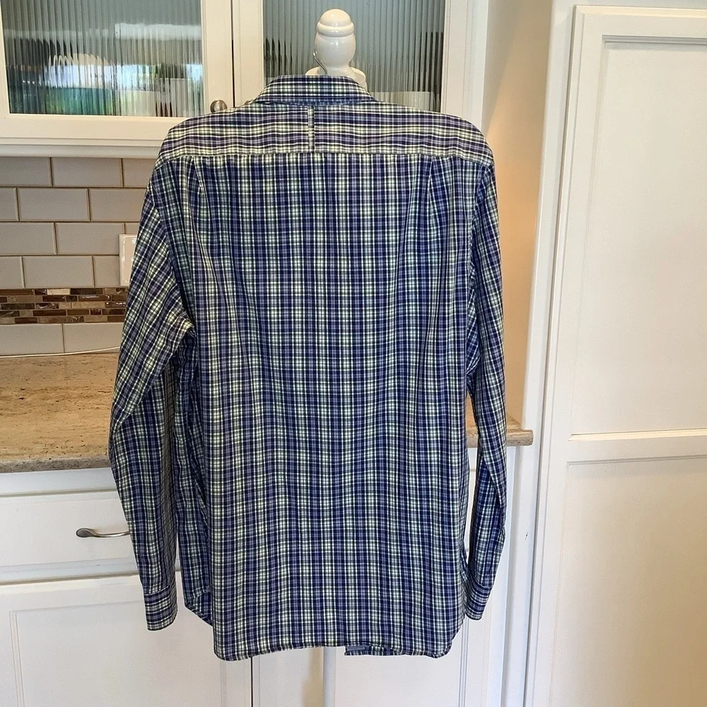 Banana Republic Soft Wash Men’s Blue Plaid Long Sleeve Size Large